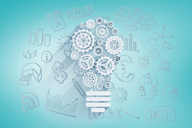 Composite image of graphic light bulb with blue background